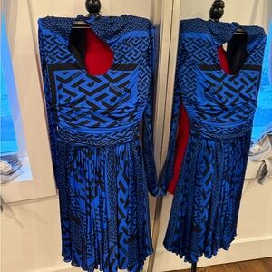 Versace Blue and Black Geometric Midi Dress